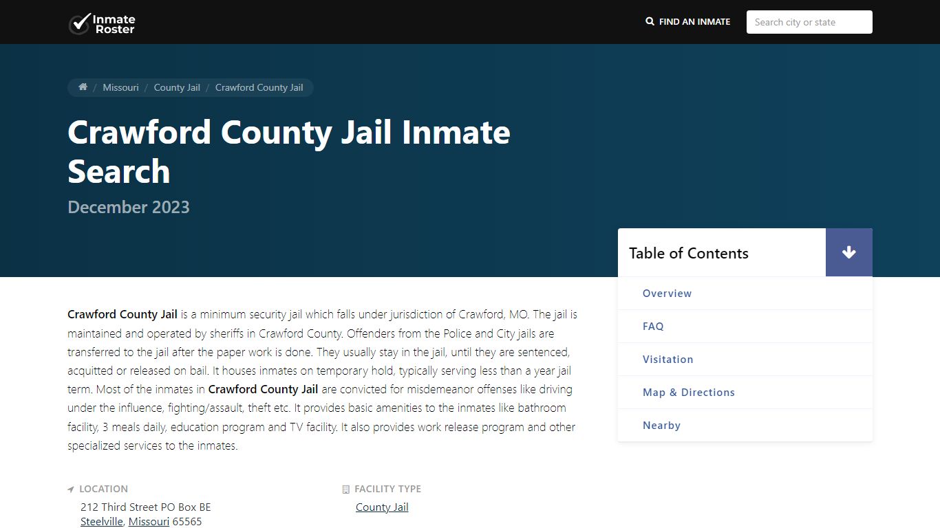Inmate Search | Crawford County Jail - Steelville, MO